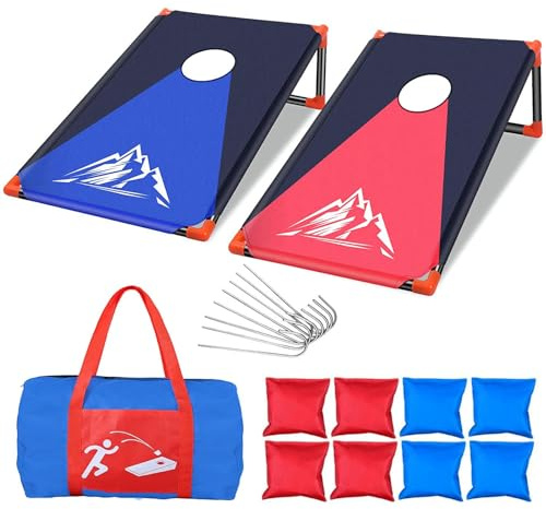 NZQXJXZ Juego de Cornhole para Adultos, portátil Cornhole Juego de Lanzamiento con 8 Bolsas de Frijoles y Bolsa de Transporte para al Aire Libre, Interior, Patio Trasero, césped, 3x2 Ft