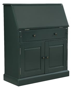 Vente-unique - Secrétaire en pin et MDF - Vert foncé - CLEORE - avec Rangement