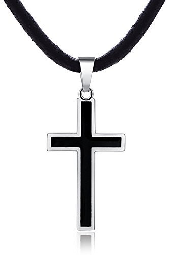 Sophie & Jules Herren Leder Halskette Lederkette 50 cm mit Edelstahl Kreuz Anhänger Klassisch