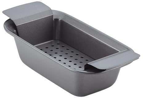 Rachael Ray Bakeware Meatloaf/Nonstick Baking Loaf Pan with Insert, 9 Inch x 5 Inch, Gray