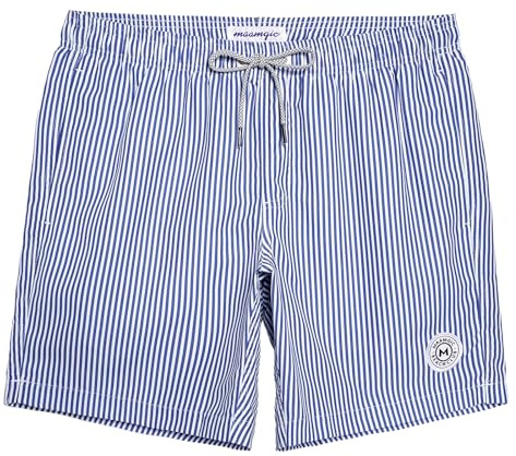 maamgic Mens Swim Trunks Quick Dry Swim Shorts with Mesh Lining Funny Swimwear Bathing Suits 7inch Blue Striped Large