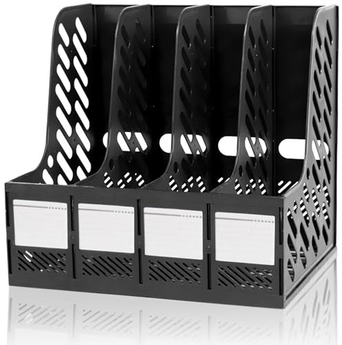 KXF Plastic A4 File Organiser Desktop Office Organizer Documents Magazines Holder Office Desk Storage Kitchen Organiser Rack Dividers 4 Compartments File Frame Cabinet Home School Folder Bookshelf
