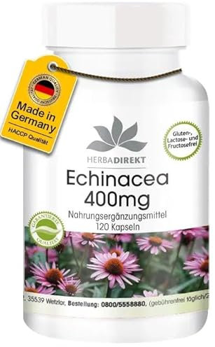 Equinácea 400mg – Echinacea purpurea – Altamente dosificada y vegana – 120 cápsulas | HERBADIREKT by Warnke Vitalstoffe - Calidad de farmacia alemana