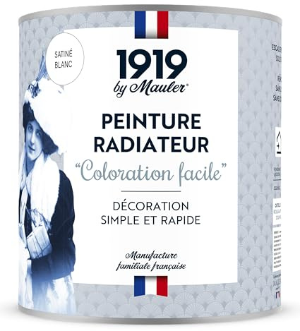 1919 BY MAULER - Peinture « Coloration Facile » - Satiné Blanc - Pour radiateur sans ponçage, sans odeur - 0,5L - Qualité professionnelle