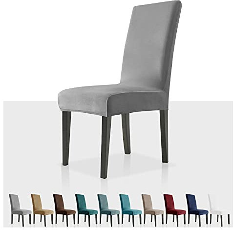 MAXIJIN Stretch Velvet Chair Covers for Dining Chairs Set of 4 Removable Velour Dining Chair Covers Plush Chair Slip Covers for Dining Room,Hotel,Kitchen,Ceremony (Grey, 4)