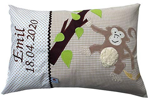 Glückspilz Namenskissen Babykissen I AFFE (Beige, 30 x 45 cm)