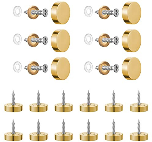 Knpwer Lot de 20 vis de miroir 14 mm, capuchons acier inoxydable brossé décoratif pour miroirs, tables, plaques de bain, armoires, panneaux en verre (doré)