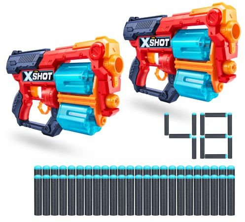Excel Xcess (2 confezioni da 48 freccette) Blaster Combo Pack by ZURU, X-Shot Red Foam Dart Blaster, giocattolo Blaster, doppio barile rotante, giocattoli per bambini, adolescenti, adulti (rosso)