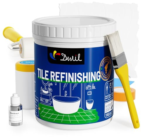 DWIL Tub Paint, Tub and Tile Refinishing Kit with Tools, White Bathtub Paint Water Based &Low Odor, Easy to Use for Sink Bathroom Shower, Semi-Gloss White 35oz/50-55sq.ft