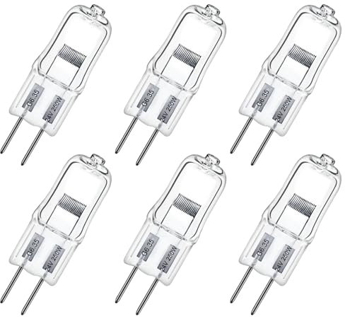 LedWekei G6,35-Halogenlampen, 24 V, 250 W, 2-polige transparente Kapsellampe, dimmbare 2700 K warmweiße Glühbirnen (6er-Pack)