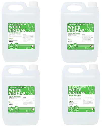 Hexeal Double Strength White Vinegar 20L – 4 x 5L Bottles of Strong 10% Cleaning Vinegar for Sanitising & Cleaning – Suitable for Use in the Garden – Deodorises & Removes Grime