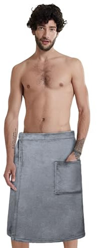 FakeFace Saunakilt Herren Saunahandtücher Weiches Badetuch Strandtuch Handtuch Männer Sauna Kilt kurzer Schnitt, Gummibund, Weicher Saunatuch Saunarock mit aufgesetzter Tasche
