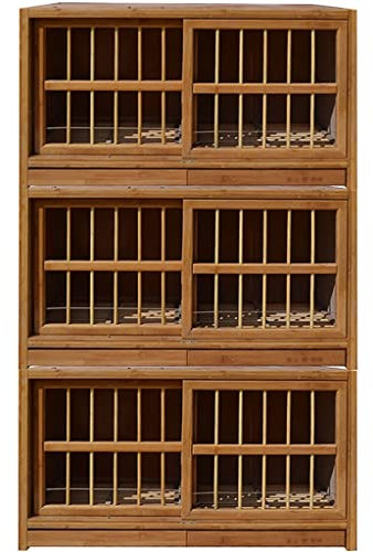 CAFIEDR Cage à Pigeons Portes et fenêtres Push-Pull Cage à Oiseaux, volière à Oiseaux en Bambou, bac à fumier à Double tiroir, nichoir à Pigeons, Cage d'élevage à Isolation réglable
