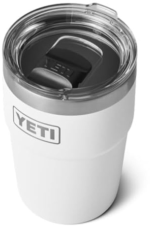 YETI Rambler 16 oz (473 ml) Stackable Cup mit abnehmbarem MagSlider‑Deckel, Edelstahl‑Thermobecher, Vakuumisoliert – White