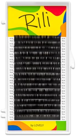 LOVELY Rili Black Extensions de cils individuels en noir – C Curl, 0,10 mm d'épaisseur, 6 mm de longueur, 16 lignes – Extensions de cils artificiels, cils – Extensions de cils professionnelles pour