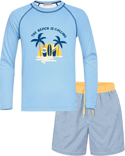 weVSwe Camiseta de Baño para Niño con Protección Solar UPF 50+ Top y Shorts de Manga Larga 2 Piezas para Surf Color Azul 2 Años