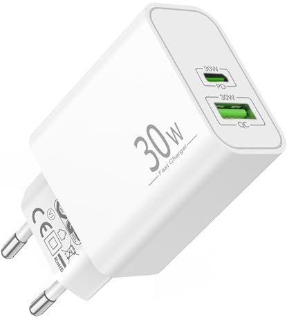 30W Charger USB C-laddare för iPhone 17 Air 16 15 14 13 Pro max, Samsung Galaxy S25 S24 S23 S22 Ultra FE 5G, A55 A54 A53 A52, Google Pixel 10 9 8 7, 2-portar USB-C-kontakt och A snabbladdare