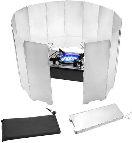 Piuluvor® 14 Platten Gaskocher Windschutz Faltbar Campingkocher Windschutz, Windschutz Camping, Aluminium Camping Windschutz, Windschutz Gaskocher mit Tragetasche für Camping Picknick BBQ