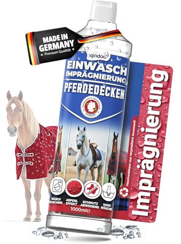 Qindoo Imprägnierwaschmittel Pferdedecken 1 Liter – Nachhaltiger Schutz vor Nässe & Schmutz – Für alle Decken vom Pferd geeignet, Waschmittel ist frei von PFC, Made in Germany