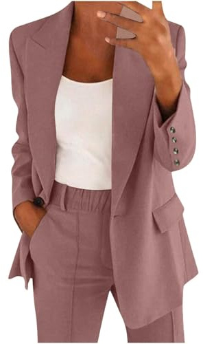 Elegant bröllopskostym för kvinnor, 2-delat set, långärmad blazer med knäppning, byxor med hög midja, för affärer, arbete, kontor, formella byxor, kostym, plusstorlek