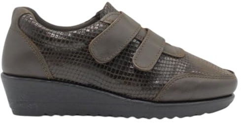 leyland - 4101 Zapatos de Mujer en Piel y Licra, Forro de Microfibra, Doble Cierre con Cinta Adhesiva, Cuña 3 cm, Suela Antideslizante – Especial Pies Delicados, Fabricados en España MUJER color: CHOC