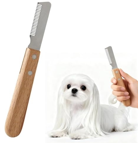 Coltello Stripping a Denti Stretti Professionale per Cani, Strumento Ergonomico in Legno per Stripping di Cani di Razza, Adatto per Cani di Taglia Grande e Piccola, 17x1.8 cm, Ottimo per Rou
