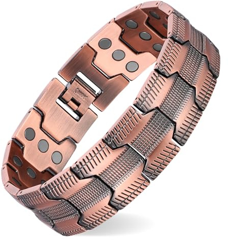 MagEnergy Bracciale in rame da uomo, tre magneti ultra forti, design maschile, cinturino magnetico in rame puro, lunghezza regolabile con strumento di regolazione delle dimensioni, Eine Grösse, Rame