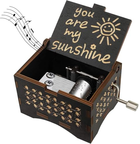 YUVKIN 1 pezzo Carillon a manovella in legno, stile retrò, 1 pezzo, regalo in legno per bambini, mogli, mariti e amici, con musica 'You Are My Sunshine' (Nero)