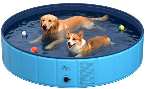 KYG Piscina per cani 140 x 30 cm pieghevole in PVC rigido, antiscivolo e antigraffio per cani di media e grande taglia, con valvola di scarico, uso esclusivo per animali