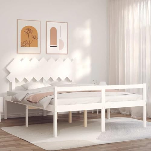 Genérico Cama Personas Mayores cabecero Madera Maciza Blanco 160x200 cm, Camas y somieres Blanco,3195557