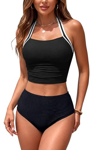 SHEKINI Womens Bikini Set Halter Two Piece Swimsuits Black