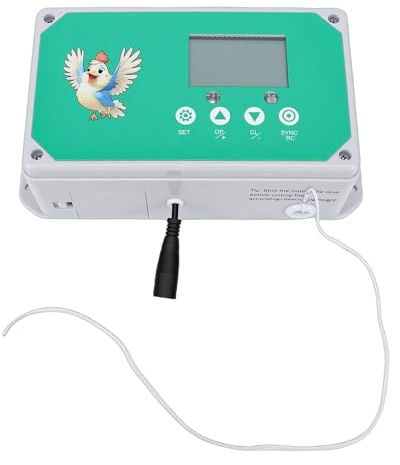 Omquot Abridor Automático de Puerta de Gallinero, Temporizador, Control Remoto, Puerta de Pollo Eléctrica con Pantalla LED HD, para Granja Avícola, Pollo, Pato, Ganso, Casa (Enchufe Europeo