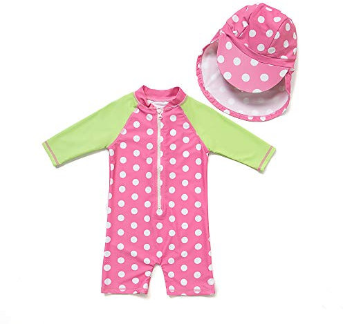 BONVERANO Bébé Maillot de Bain Une pièce à de 3/4 Manches résistant pour bébés Filles Protection UV 50+ (Rose-Point,12-18mois…