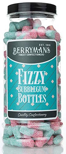 Original Fizzy Bubblegum Bottles Pink and Blue Bottles Retro Sweets Gift Jar by Berrymans Sweet Shop - Classic Sweets, Traditional Taste.
