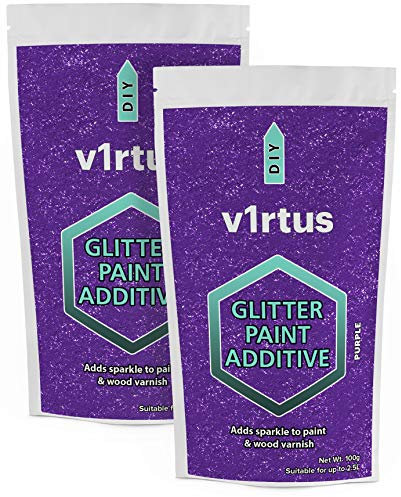 v1rtus 2X Glitter Paint Additive - Purple | 100g (x2) Metallic Flakes for Adding Sparkle to Paints & Wood Varnish | Add to Emulsion, Acrylic & Latex for Indoor Sparkly Walls