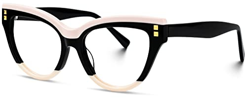 Zeelool Women's Acetate Browline Cat Eye Glasses Frame with Non-prescription Clear Lens Cascata ZOA01858-02 Black