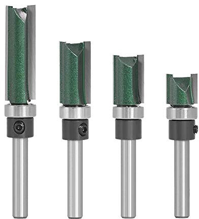 Gasea 4pcs 1/4 Inch Shank Flush Trim Pattern Template Router Bit Set Woodworking Top Bearing Milling Cutter Tool 1/2, 3/4, 1, 1-1/2