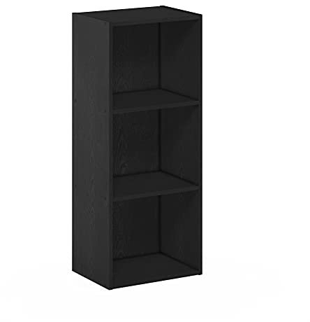 Furinno Pasir - Librería de estantes abiertos, 3 niveles, madera negra