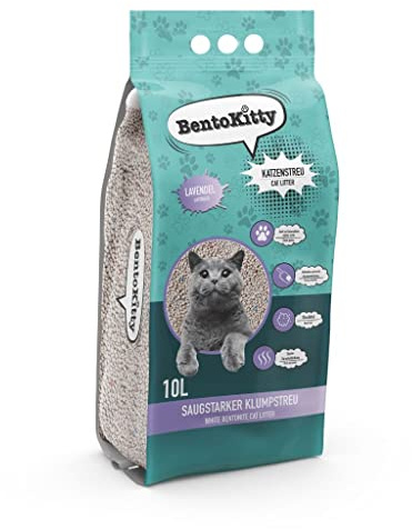BentoKitty Katzenstreu (10L, 1er Pack) mit Lavendel Duft, Klumpend, weiß, feinkörnig, Klumpstreu aus Bentonite, für Sensitive Katzenpfoten geeignet, Saugstark, Geruchsbindend