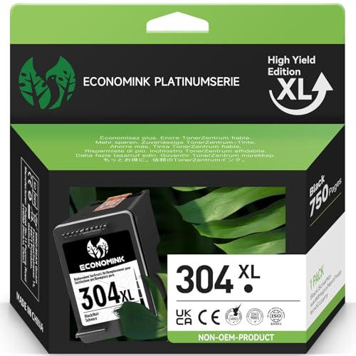 Economink 304XL Schwarz Kompatibel für HP 304 XL Druckerpatronen Schwarz, für Envy 5030 5010 5020 5032 DeskJet 3750 3760 2620 2600 3720 2630 2622 3735 3762 Drucker (1er-Pack)