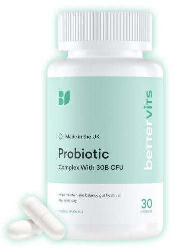 Bettervits Probiotics for Gut Health | 30 Billion CFU for Adults | Bloating Relief & Complete Gut Repair | with Acidophilus, Prebiotic Inulin, Vitamin B12 & Lactobacillus | 30 Capsules