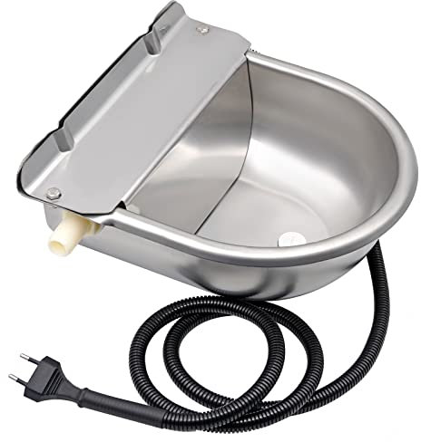 BREUAILY Beheiztes Frostschutz TräNkebecken 25W 220V Automatisches Thermostat Hunde Tränke Edelstahl Tränkebecken Pferd Beheizbar mit Einstellbarem Schwimmerventil und Abflussloch für Rinder Pferd