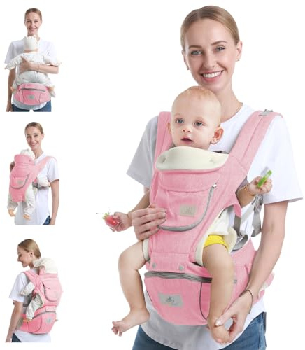 Ocanoiy Baby Hip Seat Carrier - Ergonomic Infant Waist Stool with Hip Seat - Kangaroo Bag Front and Back Holder 3-36 Months (Pink)