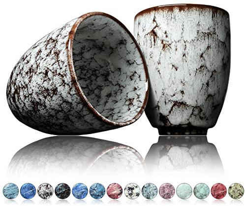 Ganzoo © Juego de 2 tazas de café de cerámica, diseño sin asa, 200 ml, taza de té, taza de café, taza de té, taza con diseño moderno, ejemplares únicos de colores (turmalina)