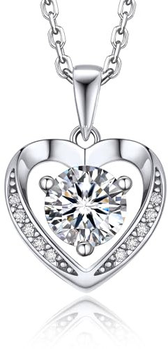 MomentWish Halskette Damen Silber 925, 1 Karat Moissanite Kette Damen Schmuck Herzkette Silberkette mit Anhänger Geschenk für Frauen Freundin Mama