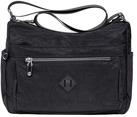 KAUKKO Damen Umhängetasche, Leicht Shoulder Bag Wasserdicht Schultertasche Messenger Multi-Tasche, Geldbeutel, Schwarz-1513