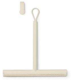Brabantia - ReNew Limpiamamparas con Gancho para Puerta - Cepillo de Silicona & Escobilla Limpiadora para Cristales & Azulejos de Baño - Mango Suave & Antideslizante - Soft Beige - 42,1 x 9 cm
