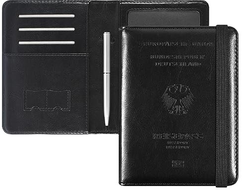 DMLuna Reisepasshülle, Premium-PU-Leder, Reisepass-Brieftasche, RFID-blockierend, Reisepasshülle, Organizer mit Stifthalter, für Damen und Herren, Mondlicht