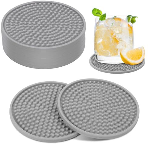 Juego de 8 posavasos redondos de silicona de diseño grueso (0,5 cm) para bebidas, diseño antideslizante elevado para café, tapete para bar de cerveza, 10 x 10 x 0,5 cm