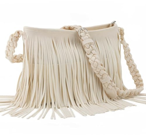 Fecialy Sacs à bandoulière à franges en faux daim pour femmes Western Hippie Sac à bandoulière Messenger Bag Sling Bag,Blanc